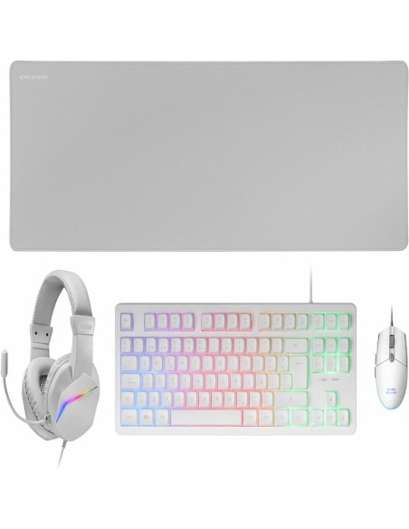 Pack Gaming Mars Gaming MCP-RGB3W/ Teclado RGB + Ratón Óptico + Alfombrilla XXL + Auriculares